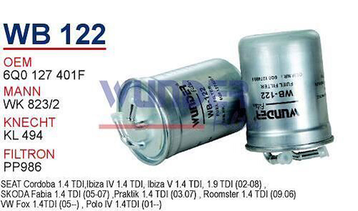 Wunder WB122 Mazot Filtresi Passat 00-05 A4 02-04 A6 97-05 A8 MRMOEM-1080911