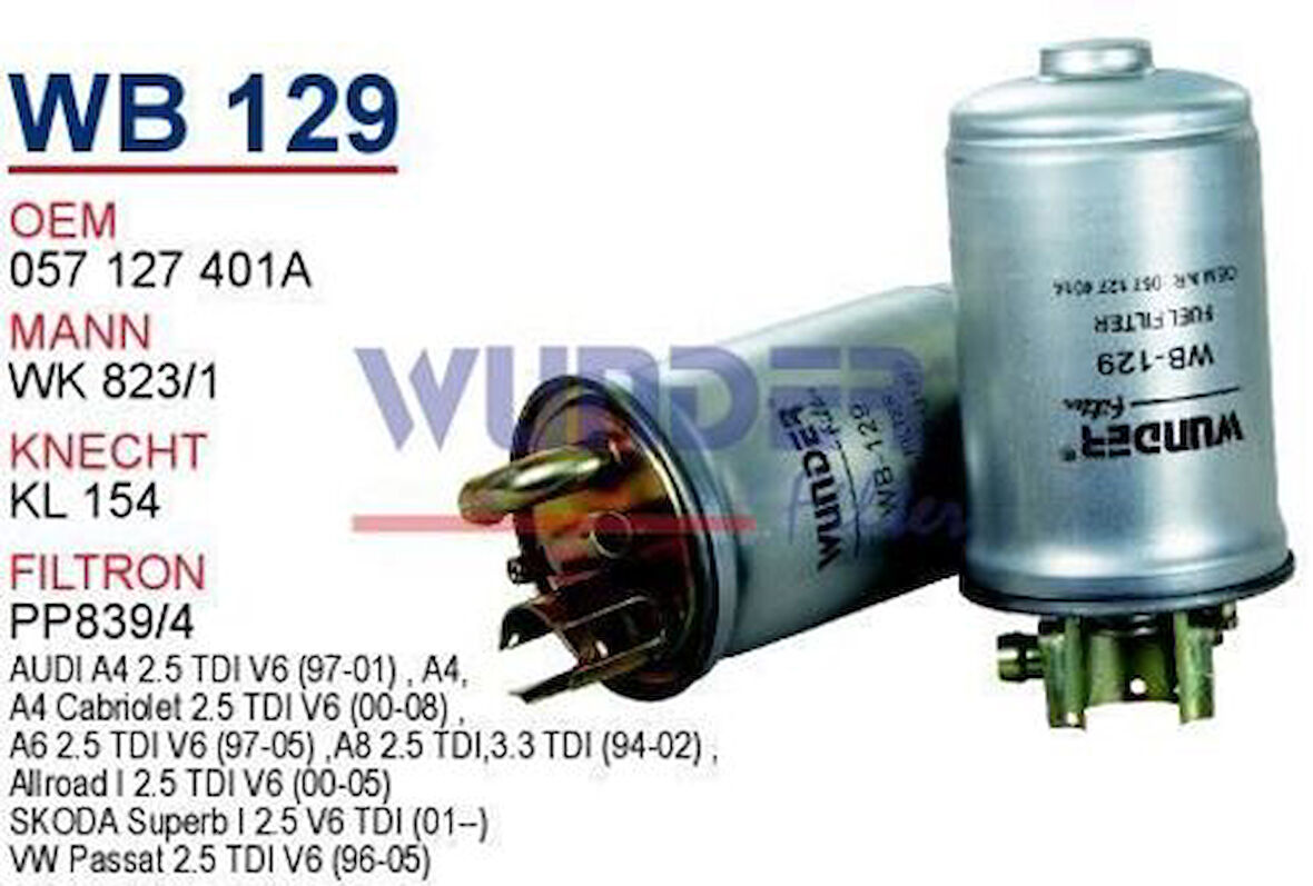 Wunder WB129 Mazot Filtresi Passat 00-05 A4 02-04 A6 97-05 A8 MRMOEM-1081000