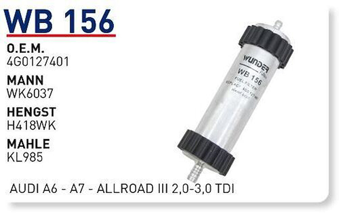 Wunder WB156 Yakıt Filtresi Audi A6-A7-Allroad III 2.0-3.0 TDI Wk6037 MRMOEM-1081122