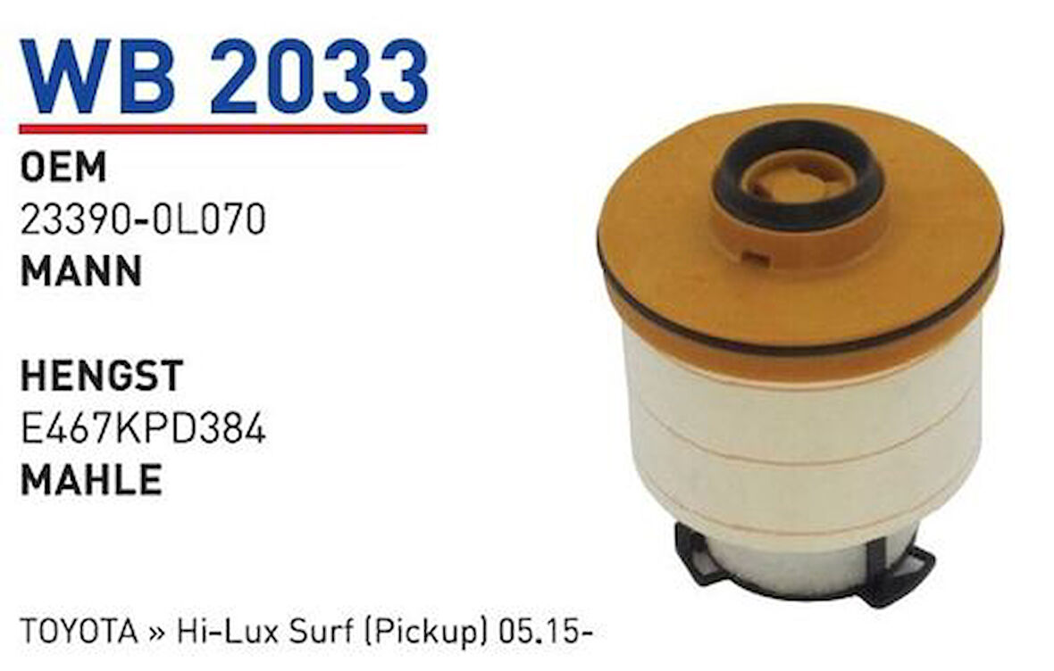 Wunder WB2033 Yakt Filtresi Toyota  »  Hı-Lux Surf (Pickup) 05.15~ 23390-0L070 MRMOEM-1081236