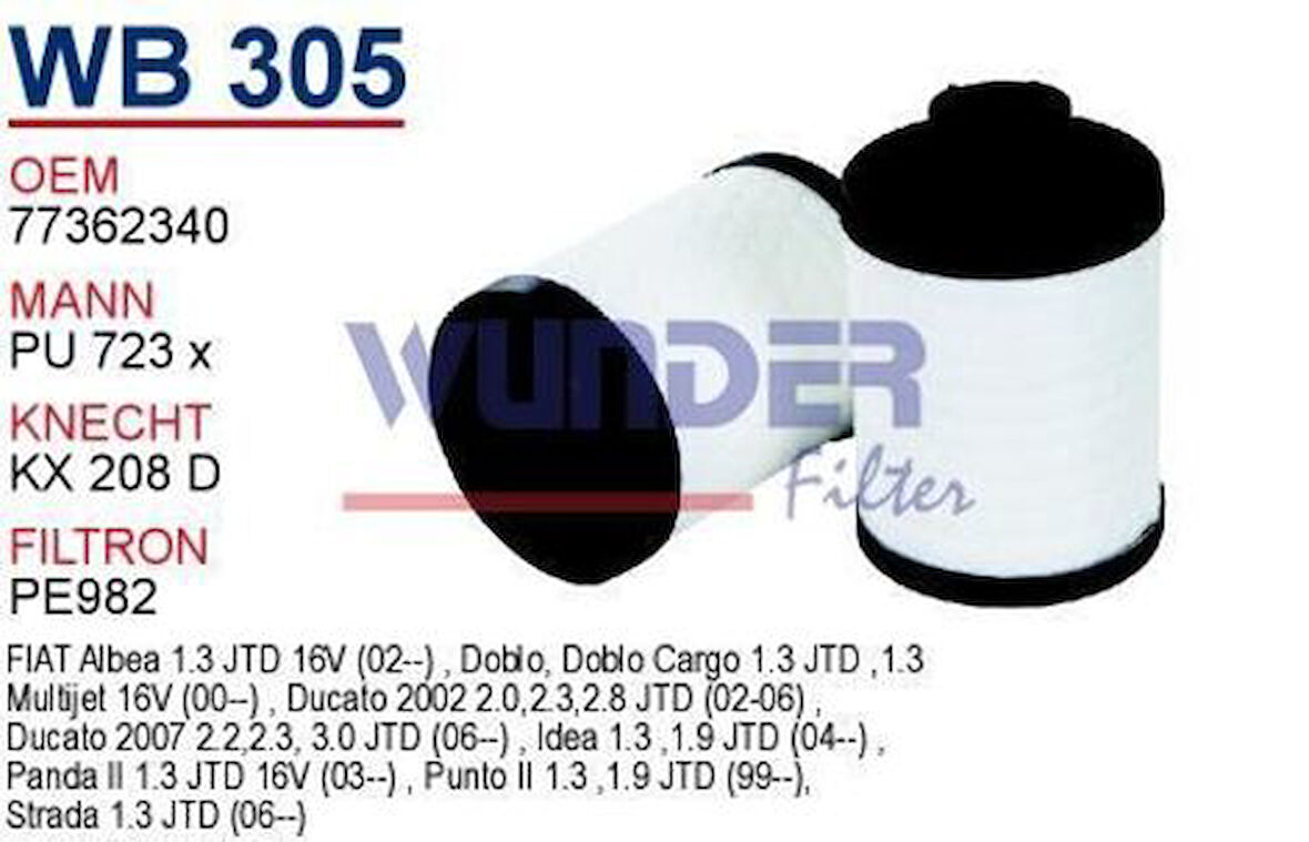 Wunder WB305 Mazot Filtresi Albea Doblo 05-Punto Ducato Boxer Jumper Astra H Corsa C Combo Antara MRMOEM-1081326