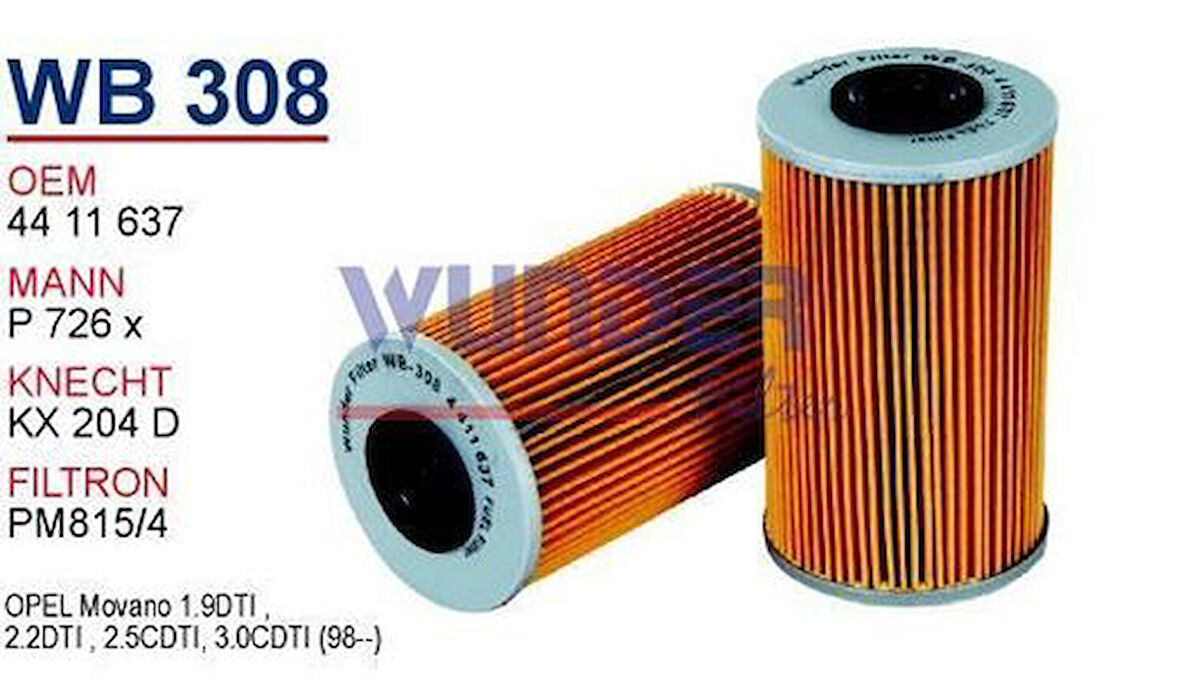 Wunder WB308 Mazot Filtresi Renault- Opel P726X Fn2168 MRMOEM-1081336