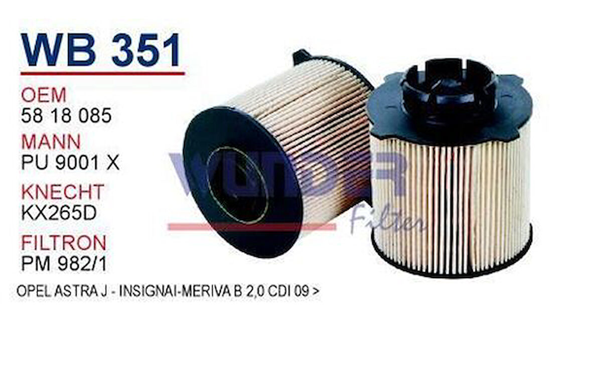 Wunder WB351 Mazot Filtresi Opel Astra J-Insignia-Meriva B 2.0 CDI 09-Pu9001X MRMOEM-1081359