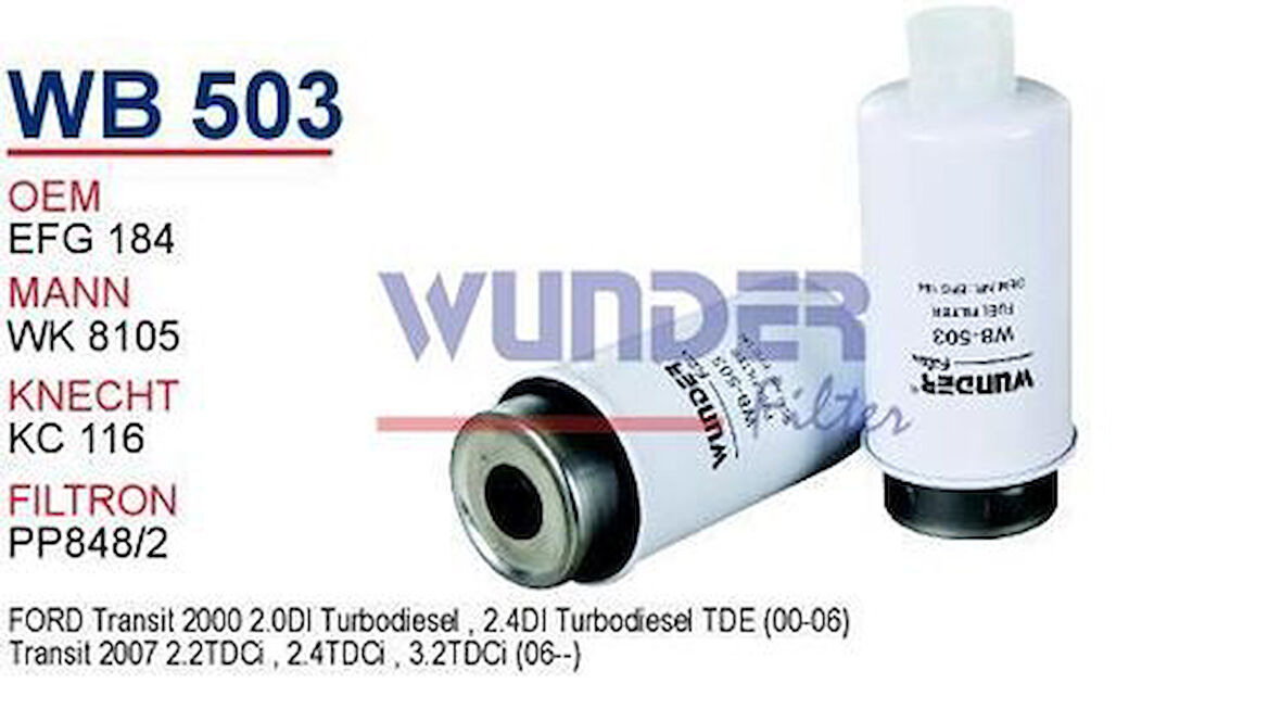 Wunder WB503 Mazot Filtresi Transit W184 00-06 2.0 TDCI 2.4 TDCI 197mm Wk8105 MRMOEM-1081454