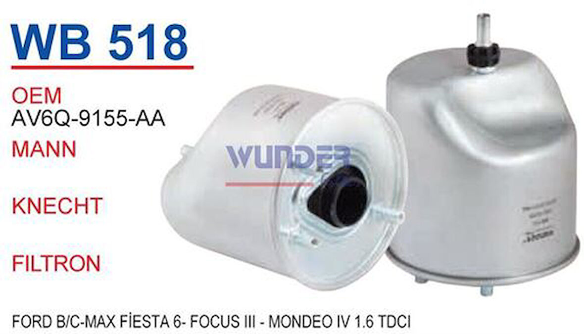 Wunder WB518 Mazot Filtresi Ford B C-Max Fiesta VI-Focus III Mondeo IV 1.6 TDCI Wk9046Z MRMOEM-1081554