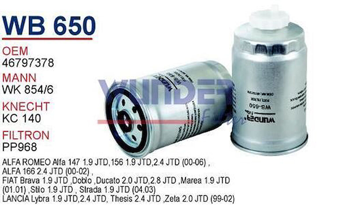 Wunder WB650 Mazot Filtresi Doblo Freemont Ducato Boxer MRMOEM-1081613