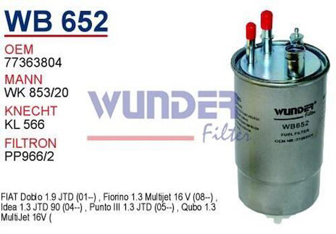Wunder WB652 Mazot Filtresi Albea Doblo Fiorino Punto Evo Grande Punto 1.9 JTD 1.3D Multijet Wk85320 MRMOEM-1081627