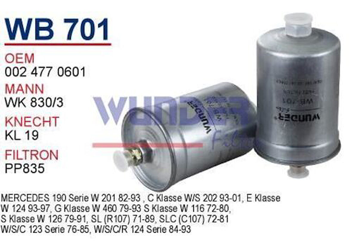 Wunder WB701 Yakıt Filtresi Mercedes Ferrari Wk830 3 Fn2063 X MRMOEM-1081680