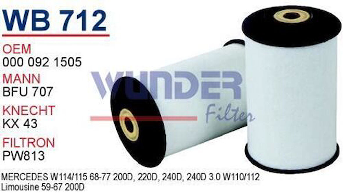 Wunder WB712 Mazot Filtresi Mercedes 115-123-124 Kasa 200D-220D Fn2325 MRMOEM-1081725