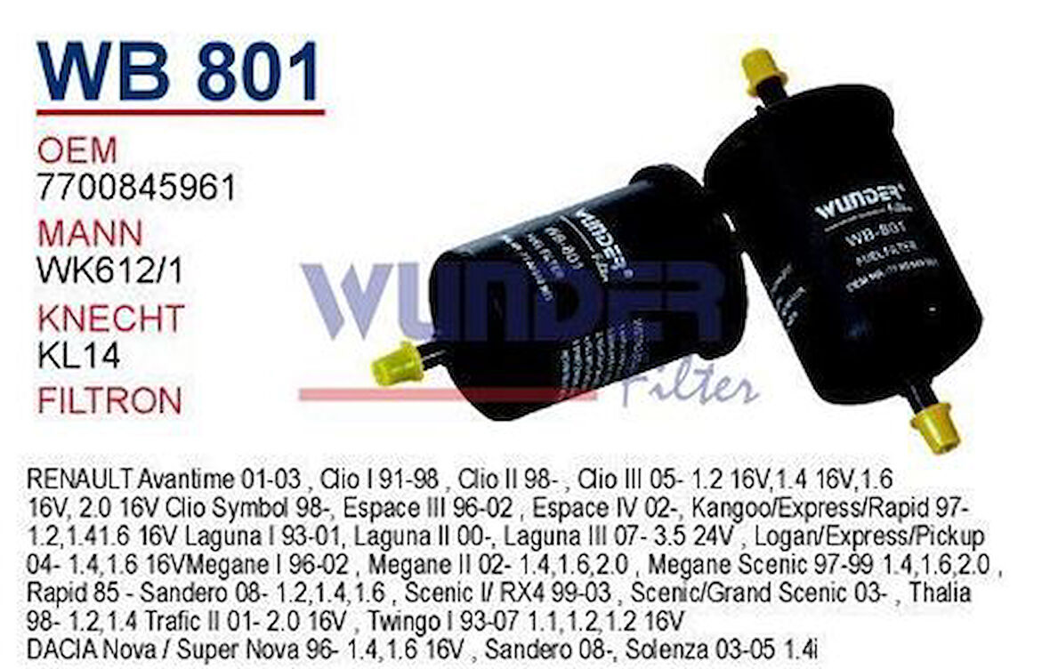 Wunder WB801 Benzin Filtresi Renault Wk6002 Wk612 1 Fn2033 MRMOEM-1081773