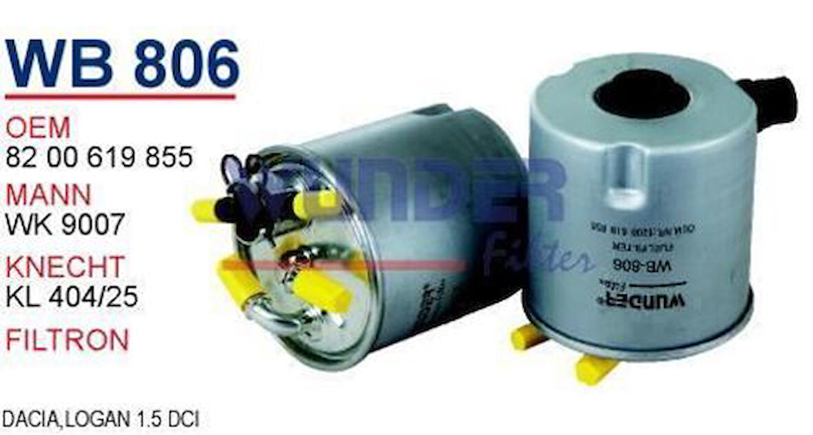 Wunder WB806 Mazot Filtresi Logan Sandero 1.5DCI Wk9007 Fn0172 MRMOEM-1081783