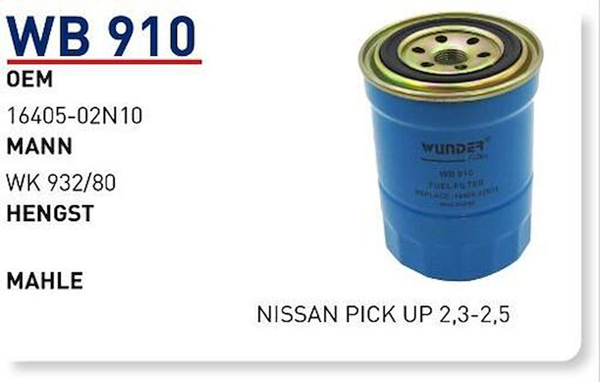 Wunder WB910 Mazot Filtresi Terrano 2.7D Pick-Up D22 2.3 2.5 Skystar Kapalı Tip Fn0249 MRMOEM-1081854