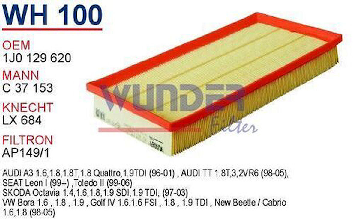 Wunder WH100 Hava Filtresi Volkswagen Skoda Audi C37153 Fn4739 MRMOEM-1081911