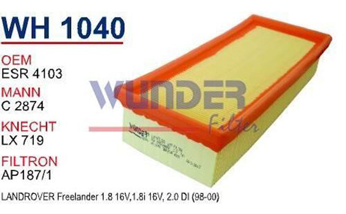 Wunder WH1040 Hava Filtresi Civic 97-01 2.0D Accord 96-02 2.0 TDI 45 400 800 Freelander 98-00 1.8 16V C2874 MRMOEM-1082007