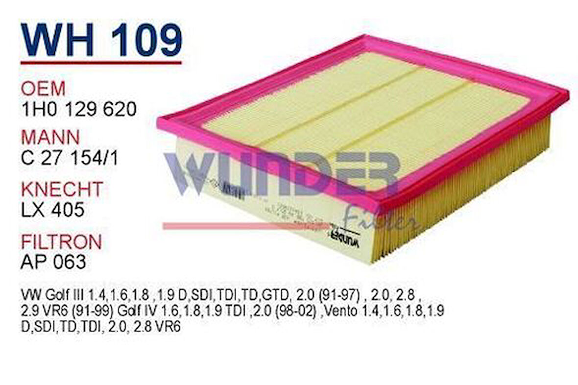 Wunder WH109 Hava Filtresi Golf III IV 98-02 91-97 1.4 1.6 1.9TDI 1.9D 2.0 1.8 C27154 1 MRMOEM-1082068