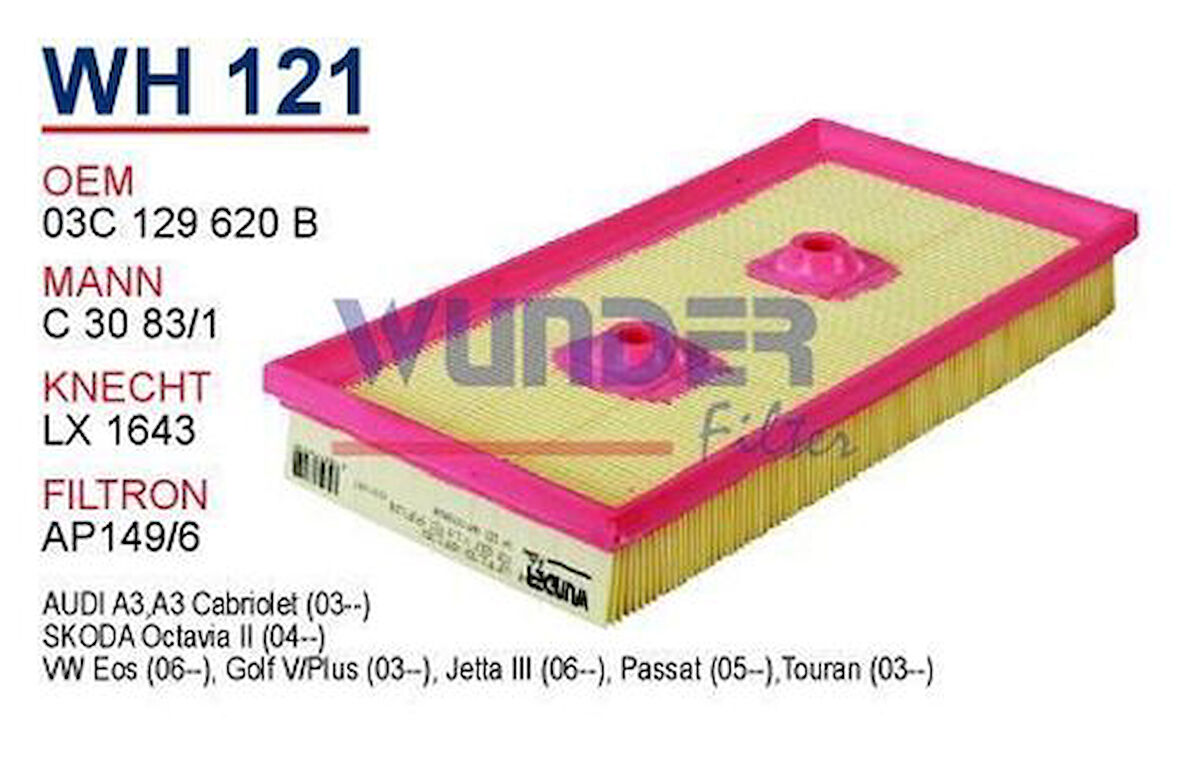 Wunder WH121 Hava Filtresi Golf V Bora II Jetta III Passat Touran A3 Octavia 1.6 FSI BLF C3083 1 MRMOEM-1082116