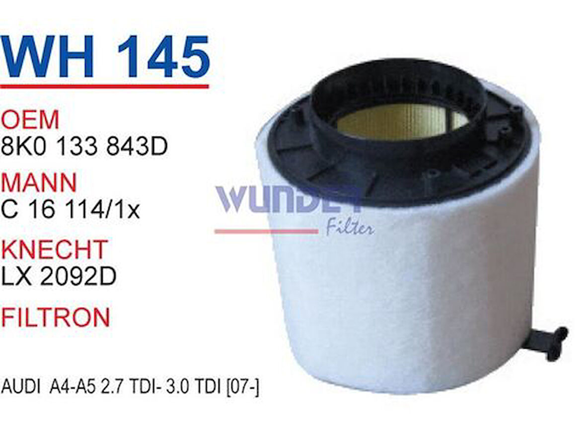 Wunder WH145 Hava Filtresi A4-A5 2.7 TDI-3.0 TDI (07-) MRMOEM-1082352