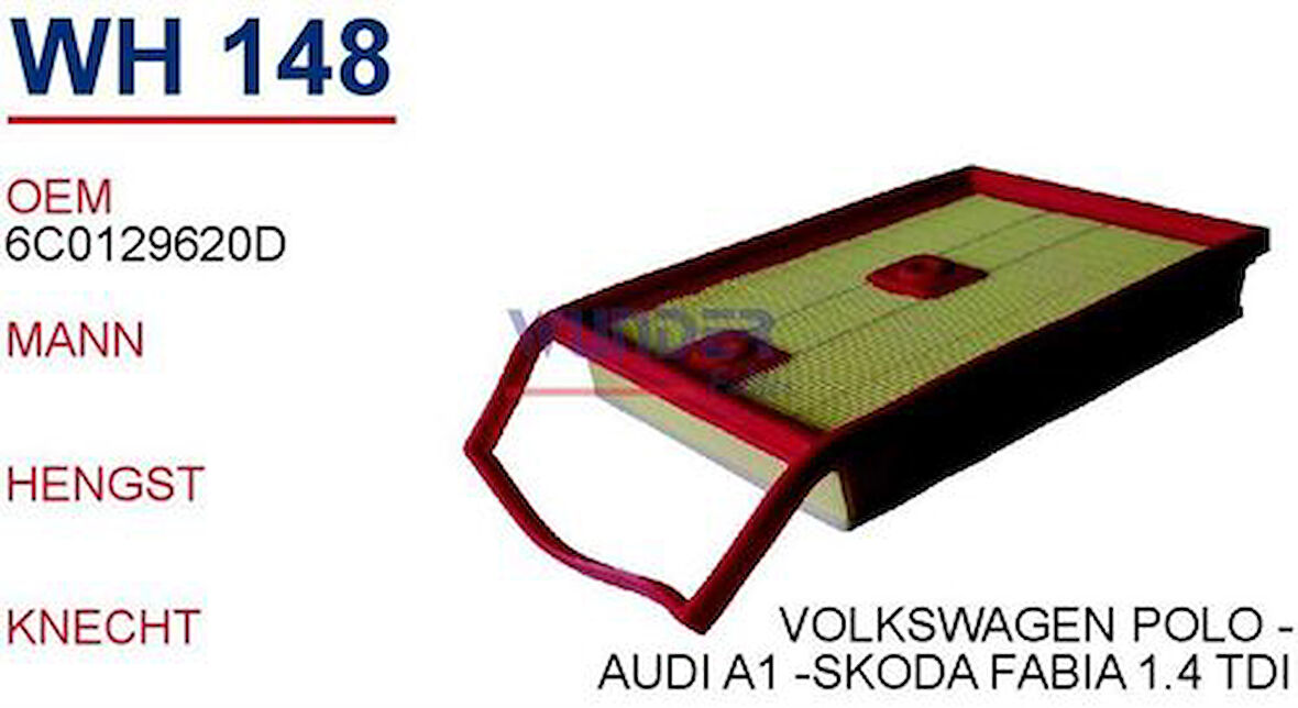 Wunder WH148 Hava Filtresi Volkswagen Polo-Audi A1-Skoda Fabia 1.4 TDI C35011 MRMOEM-1082369