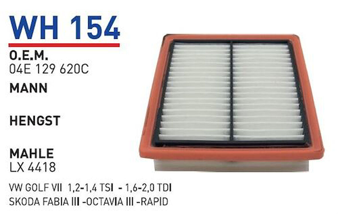 Wunder WH154 Hava Filtresi Skoda Fabia III-Octavia III-Rapid-Volkswagen Golf VII 1.2-1.4 TSI 1.6-2.0 TDI Fn4767 MRMOEM-1082399
