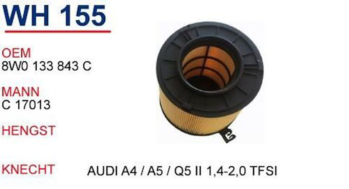 Wunder WH155 Hava Filtresi Audi A4 A5 Q5 II 1.4-2.0 TFSI Fn4755 MRMOEM-1082400