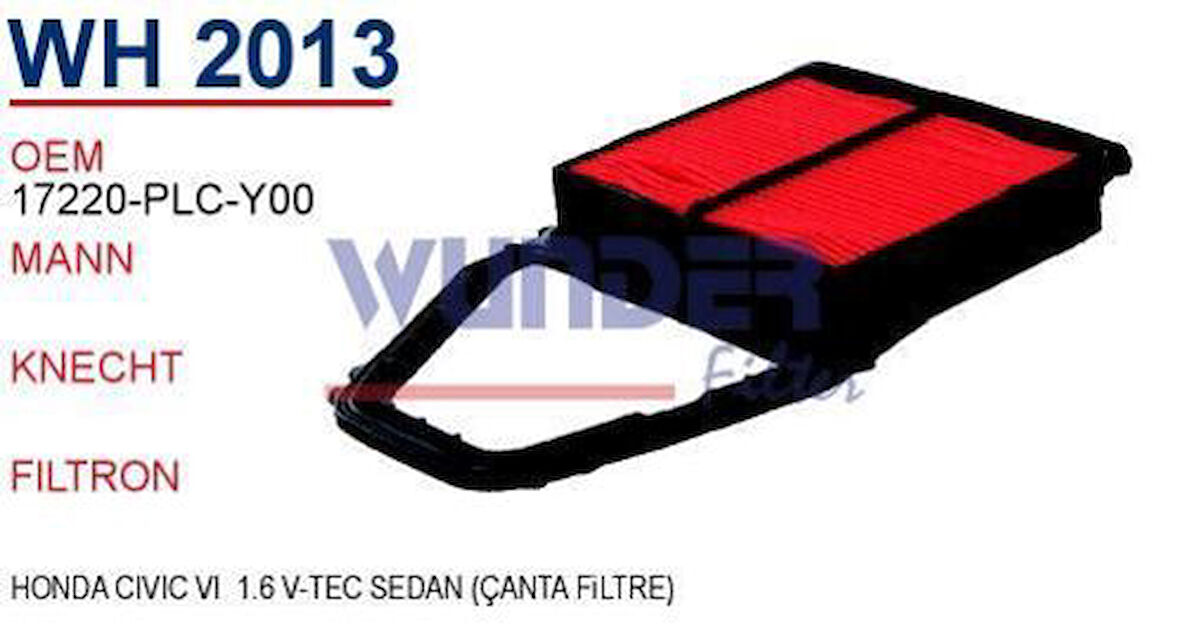 Wunder WH2013 Hava Filtresi Honda Civic VI 1.6 V-Tec Sedan (Canta Filtre) MRMOEM-1082495