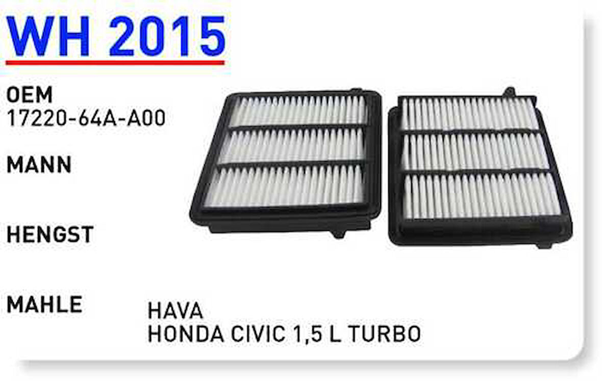 Wunder Wh2015 Hava Filtresi Cıvıc 21=> 1.5 Turbo