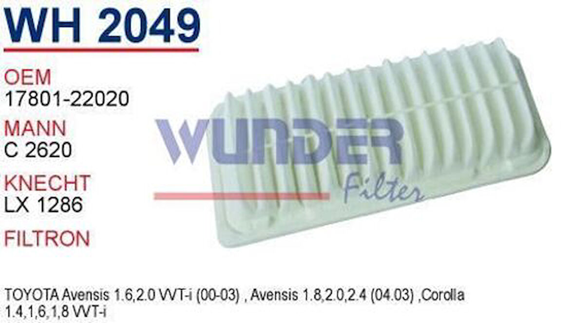 Wunder WH2049 Hava Filtresi Corolla 03-07 Avensis 03-08 1.4 1.6 VVTI C2620 MRMOEM-1082597