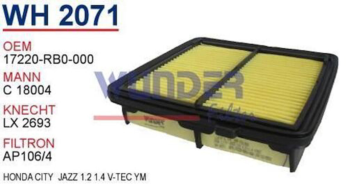Wunder WH2071 Hava Filtresi Honda Jazz 08-C18004 Fn3512 X MRMOEM-1082692