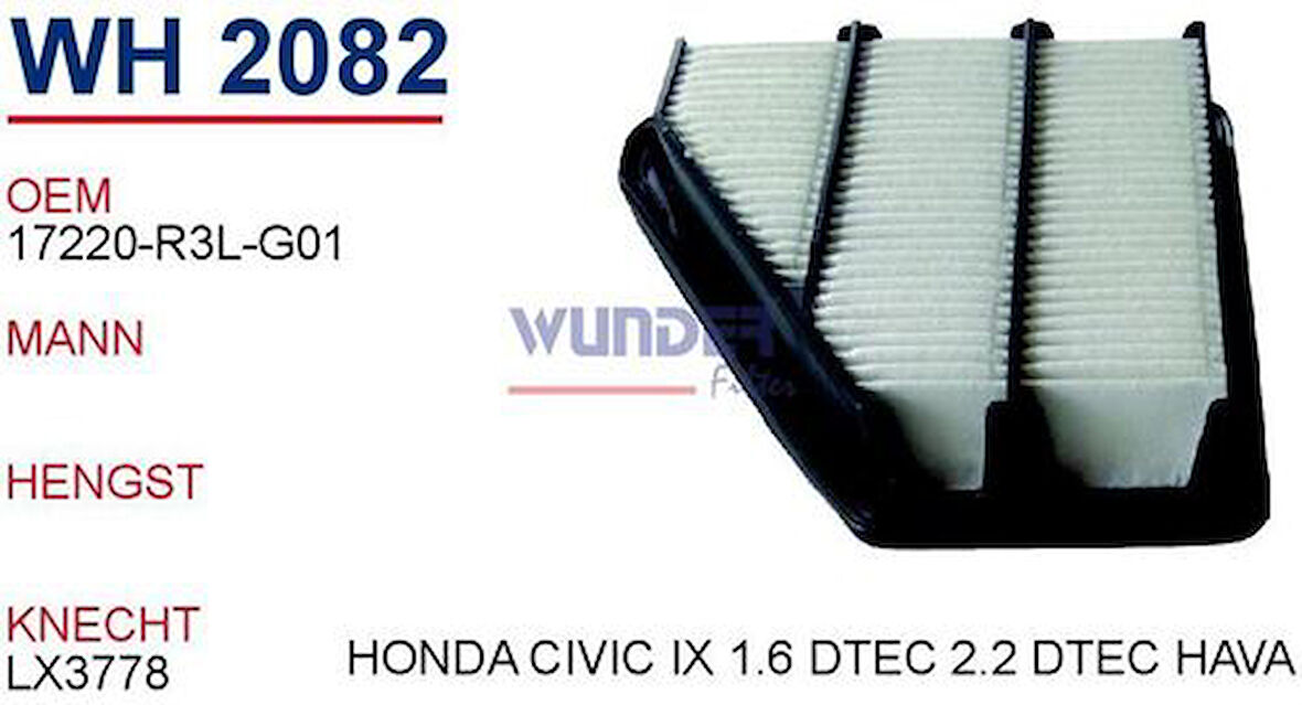 Wunder WH2082 Hava Filtresi Honda Civic 2.2 Diesel Air FIIter 2012 17220-R3L-G01 MRMOEM-1082718