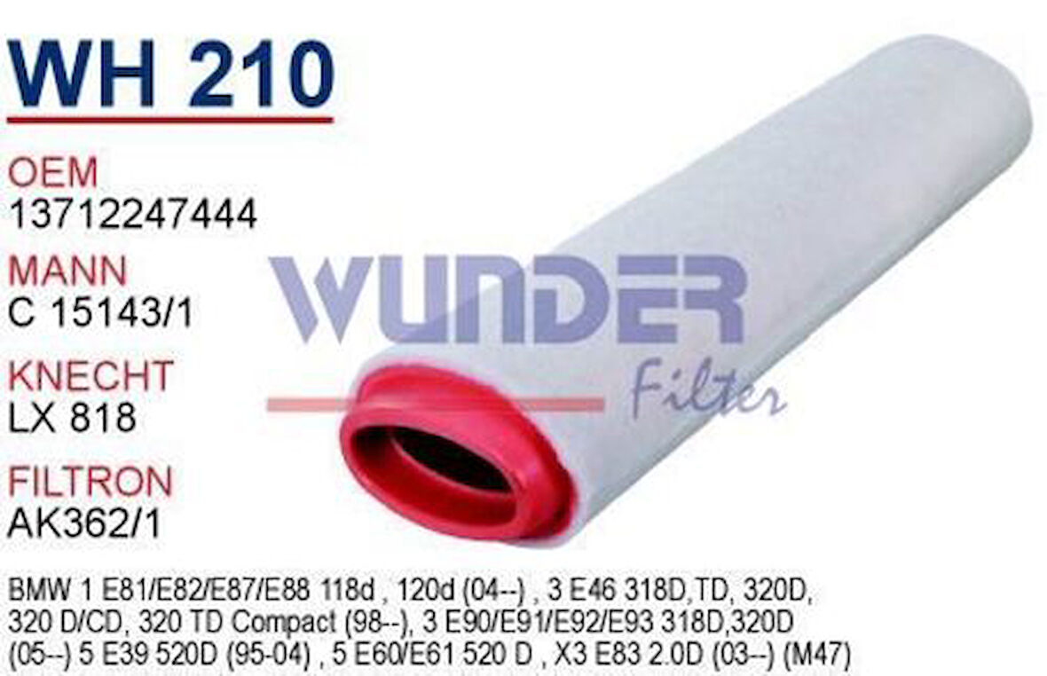 Wunder WH210 Hava Filtresi BMW E60 3 Serisi C15143 1 Fn0212 MRMOEM-1082750