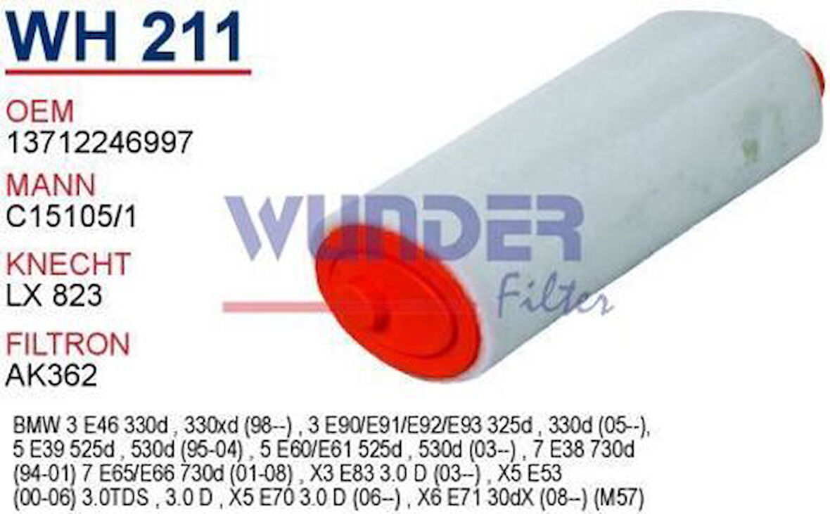 Wunder WH211 Hava Filtresi BMW Boru Tip C15105 1 Fn0211 X MRMOEM-1082768