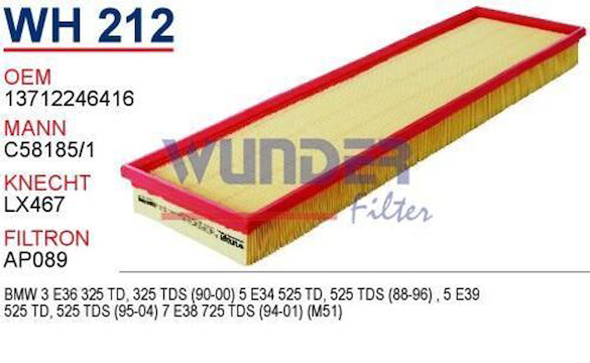 Wunder WH212 Hava Filtresi BMW E36 325TD-E34 525 TD-E39 525TD M51 MRMOEM-1082779