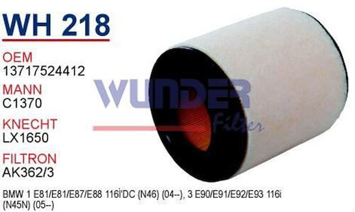 Wunder WH218 Hava Filtresi BMW 1 BMW 3 1.16i 316I MRMOEM-1082806