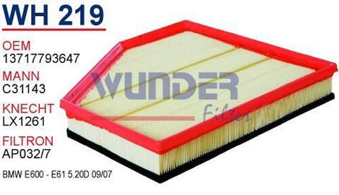 Wunder WH219 Hava Filtresi BMW 5 05-10 5.20D 5.35D MRMOEM-1082808
