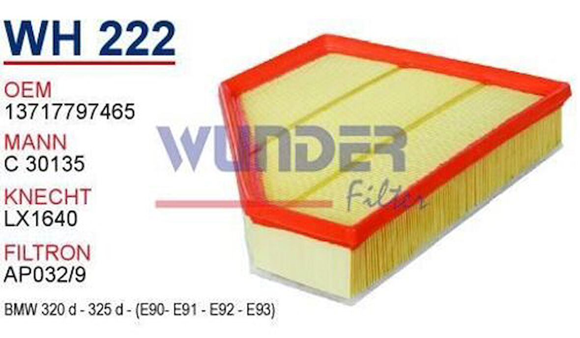 Wunder WH222 Hava Filtresi BMW 1 Seri 07-11 3 C30135 Fn0213 MRMOEM-1082842