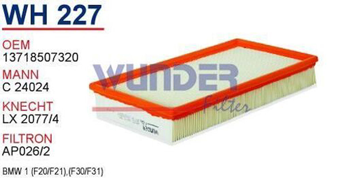 Wunder WH227 Hava Filtresi BMW 1-3 116D 120D 320D 420D Fn3810 MRMOEM-1082852