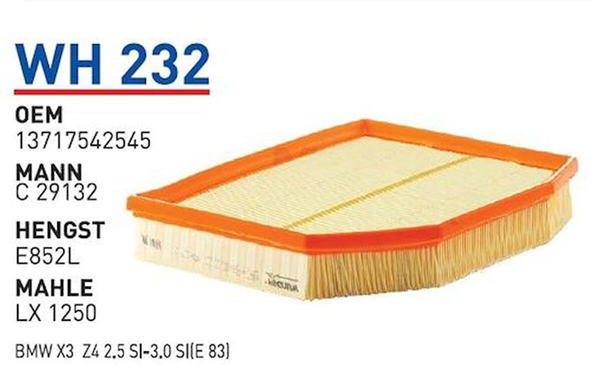 Wunder WH232 Hava Filtresi BMW X3 06-2.5Sı 3.0si MRMOEM-1082870