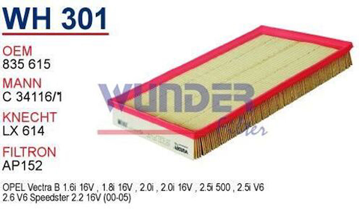 Wunder WH301 Hava Filtresi Opel Vectra B 1.6-2.0-2.5 MRMOEM-1082892