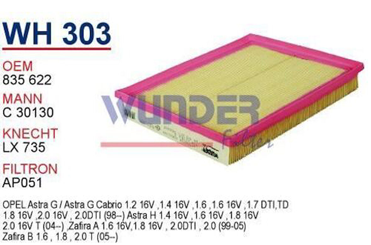 Wunder WH303 Hava Filtresi Astra F-G 98-04 C30130 Fn0163 MRMOEM-1082896