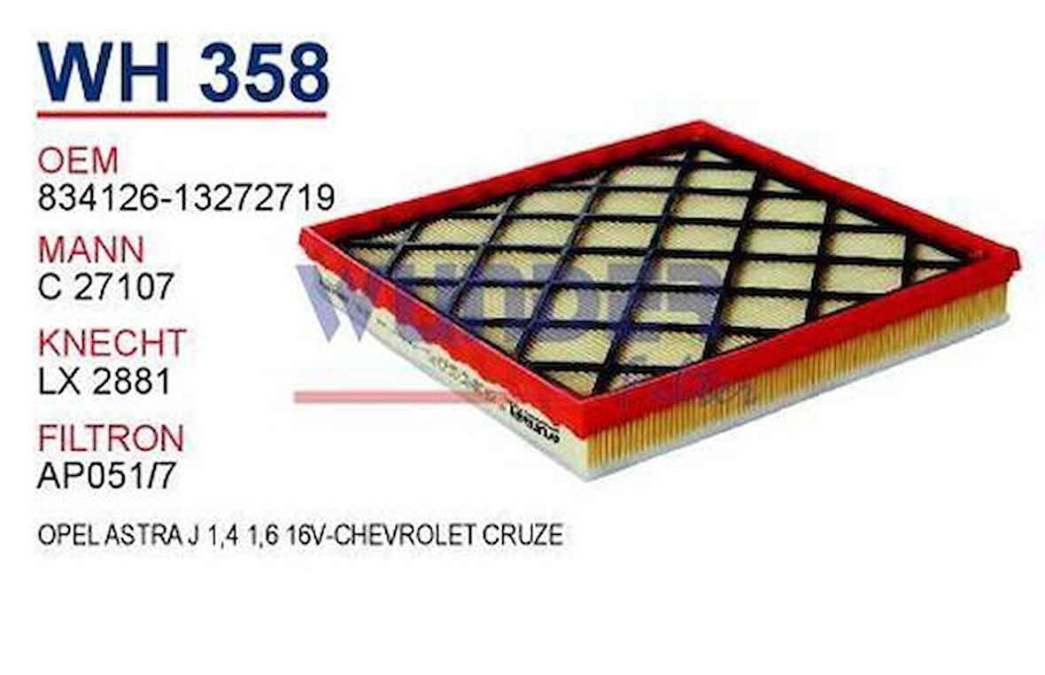 Wunder WH358 Hava Filtresi Astra J 09-Astra J Zafira C CASCada 13-Cruze 09-1.3 1.7Dı 1.7 CDTI 2.0 CDTI 2.0 MRMOEM-1083004