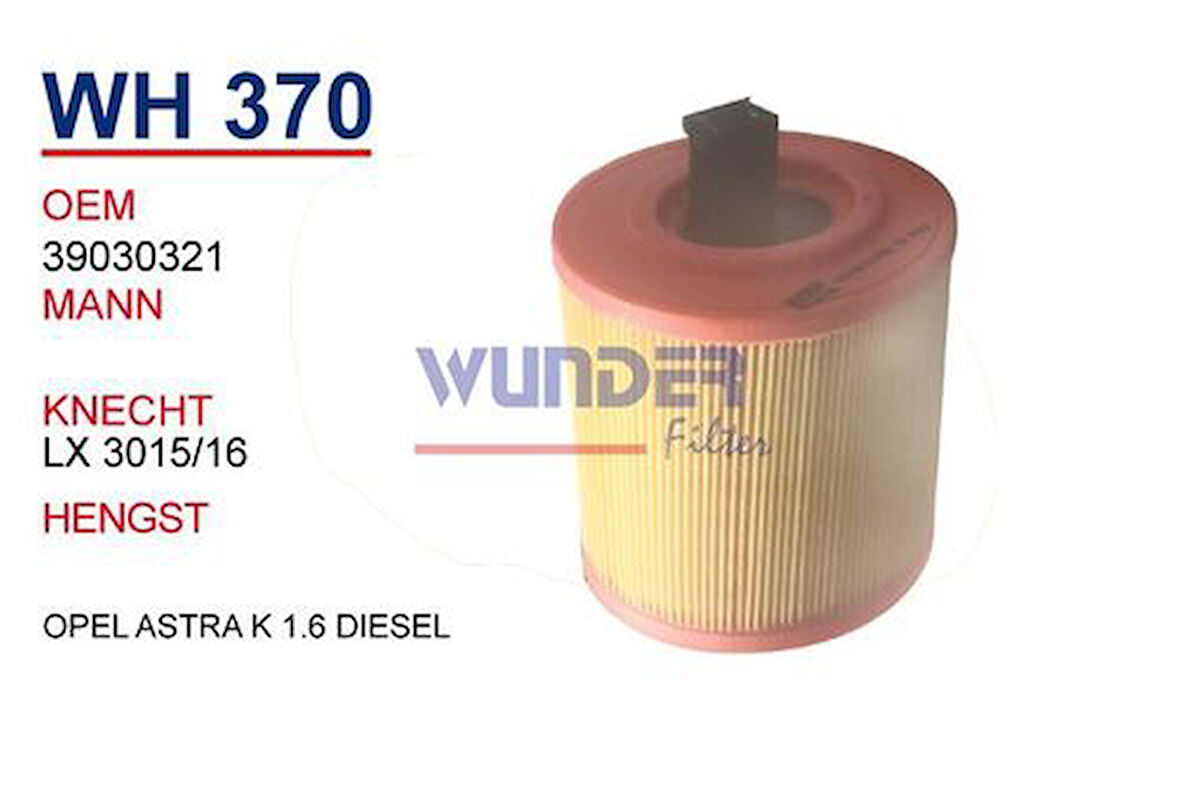 Wunder WH370 Hava Filtresi Opel Astra K 1.6Diesel MRMOEM-1083070
