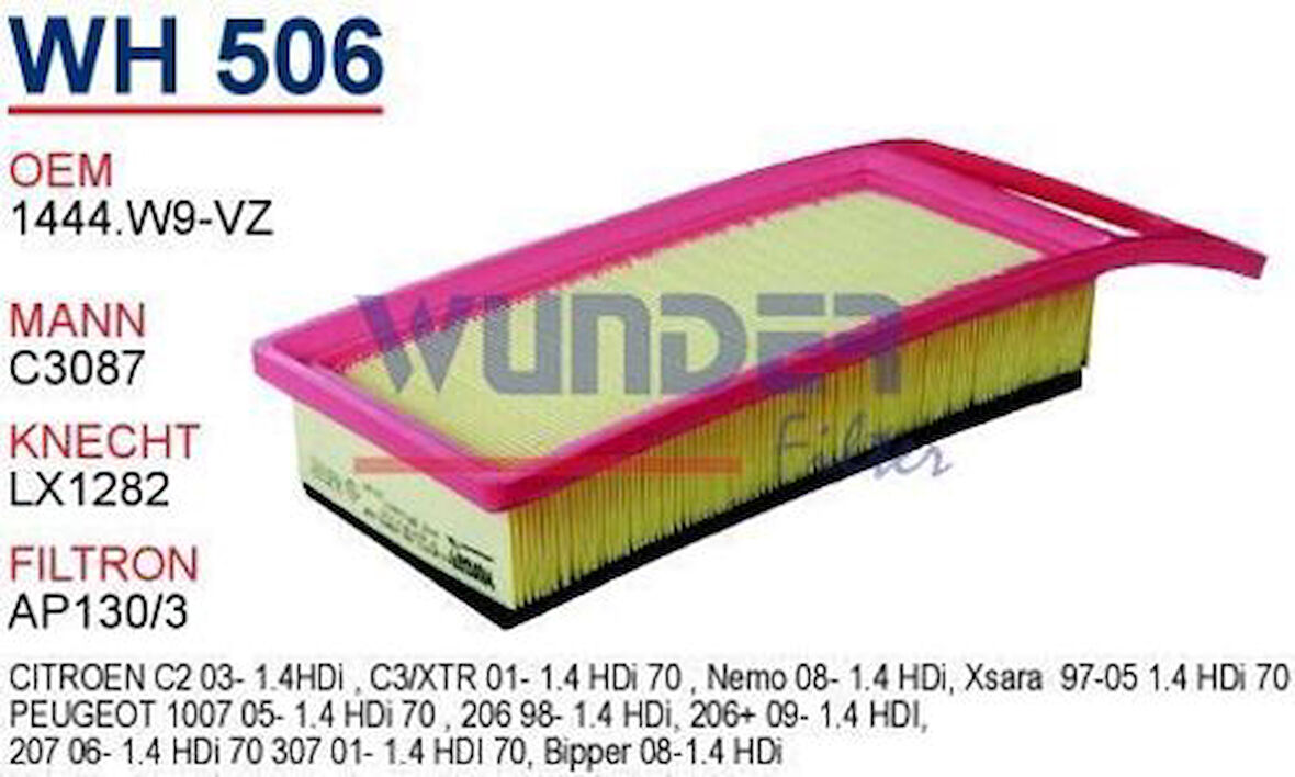 Wunder WH506 Hava Filtresi 206 P307 1.4 HDI C3087 Fn0118 MRMOEM-1083095