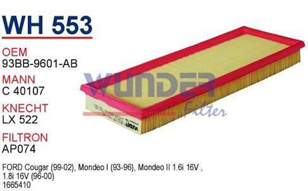 Wunder WH553 Hava Filtresi Ford Mondeo 1.6L 1.8 2.0 16V Couger C40107 MRMOEM-1083265