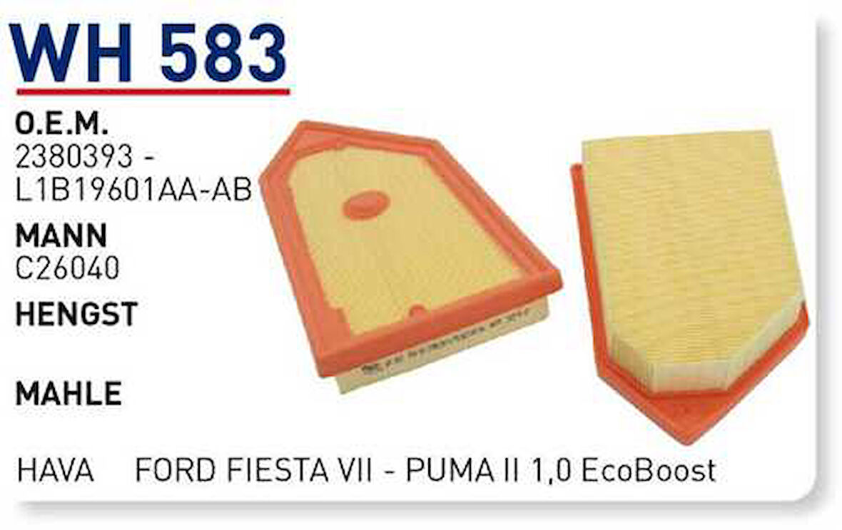 Wunder Wh583 Hava Filtresi Ford Fıesta Vıı - Puma II 1.0 Ecoboost Fn62222