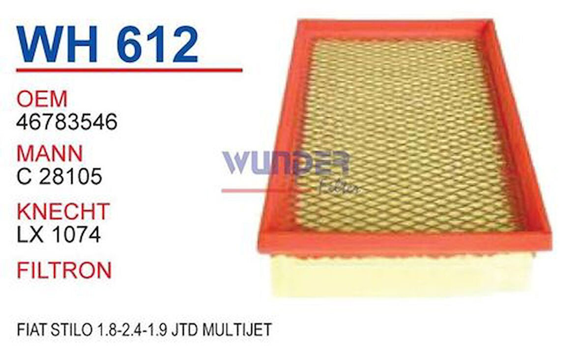 Wunder WH612 Hava Filtresi Fiat Stilo 1.8-2.4-1.9 JTD Multijet MRMOEM-1083474