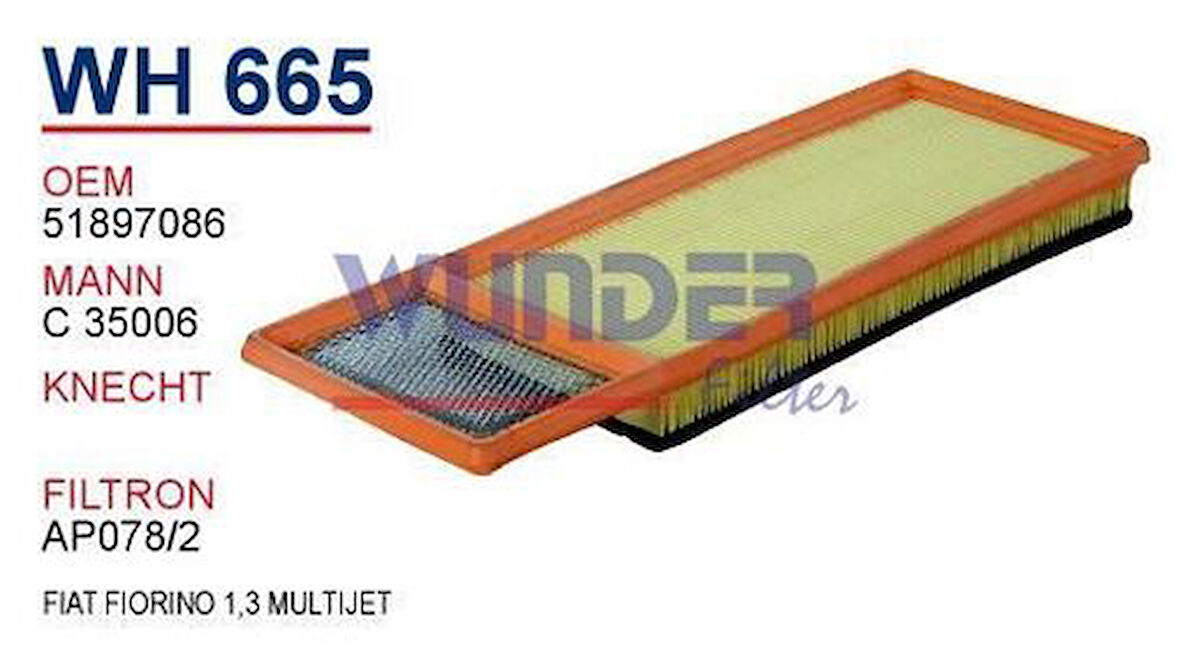 Wunder WH665 Hava Filtresi Fiat Fiorino-Panda-Qubo-500L-Citroen Nemo-Peugeot Bipper 1.3 Multijet MRMOEM-1083553