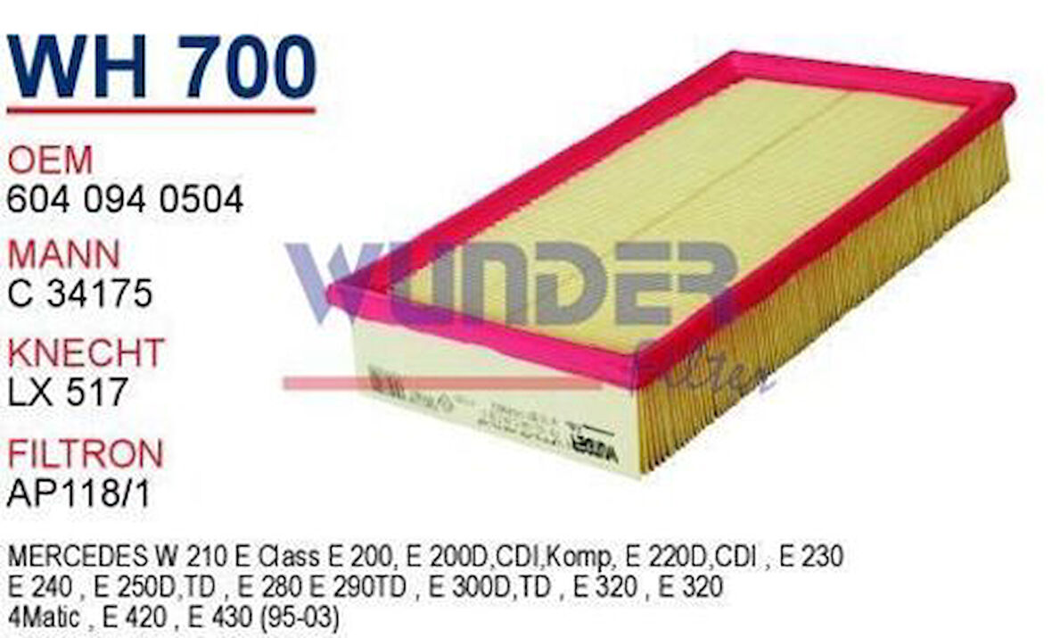 Wunder WH700 Hava Filtresi Mercedes 124 210 Kasa E200-E200 D MRMOEM-1083584