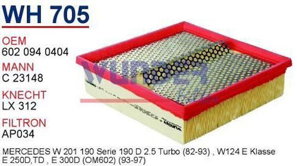 Wunder WH705 Hava Filtresi Mercedes 124 Kasa E250 TD-E300 TD-201 Kasa 190 2.5 Td MRMOEM-1083598