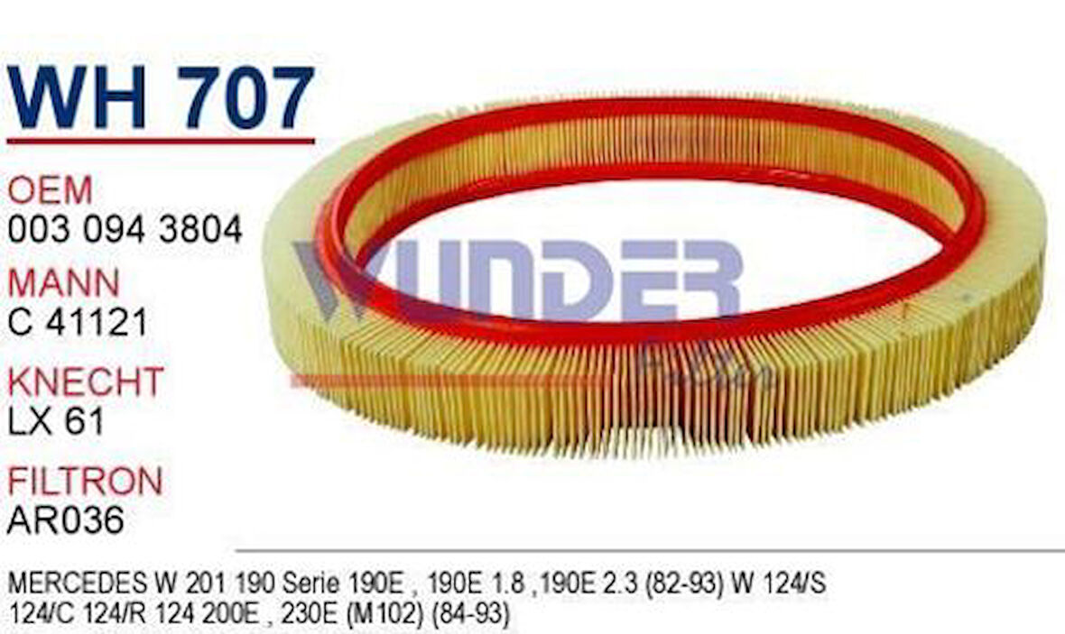Wunder WH707 Hava Filtresi Mercedes 124 Kasa 200 E-201 Kasa 190 E MRMOEM-1083602
