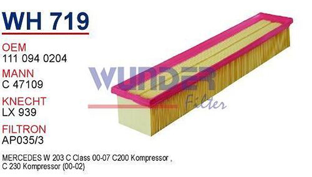 Wunder WH719 Hava Filtresi Mercedes 203 Kasa C 200 Komp MRMOEM-1083675